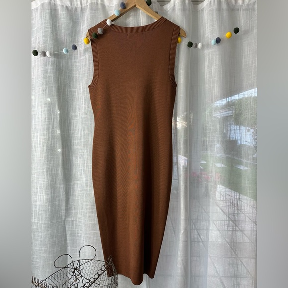 🤎 NEW New York & company sleeveless brown stretch bodycon panel dress L - Picture 6 of 13